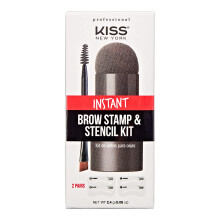 Kiss New York Professional Øjenbrynsskabelon og stempel sæt – Pulver til naturlig brynformning, mørkebrun
