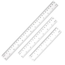 Pack of 3 Transparent Plastic Rulers Set - 15 cm, 20 cm, 30 cm Shatterproof Straight Rulers for School, Office, Home