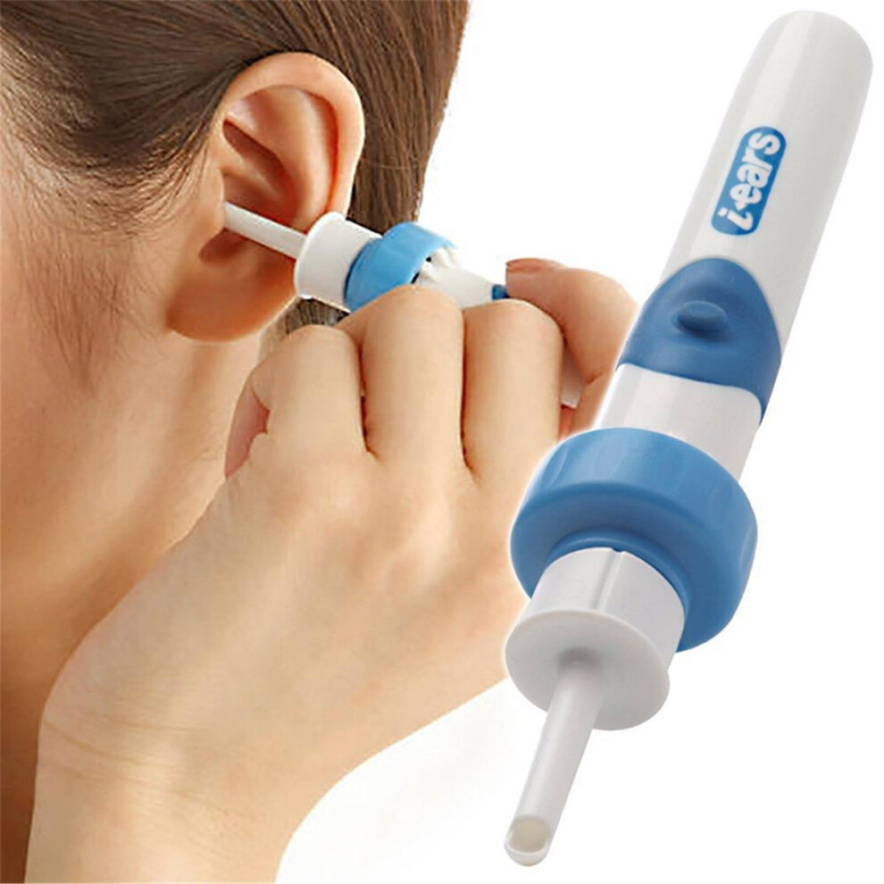 Ear Wax Sucker Earwax Remover with 2 Washable Replacement Heads, Safe Soft Tip Cleaner 12.5cm x 2.5cm Blue