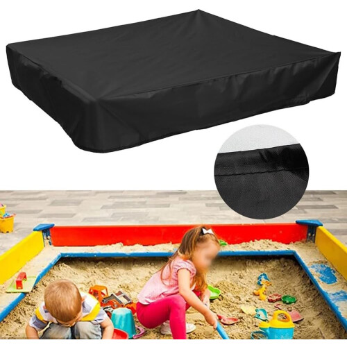 Square Sandbox Cover 180 x 180 x 20 cm Waterproof Dustproof Black With Drawstring For Sandboxes 2