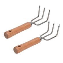 2 Stück Edelstahl-Gartenkralle mit Buchenholzstiel, 220x60 mm