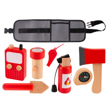 Kinder Holz Feuerwehrmann Spielset Mit 7 Teile Feuerwehrausrüstung, Inkl. Feuerlöscher, Funkgerät, Pfeife, Für 3-5 Jahre Alt
