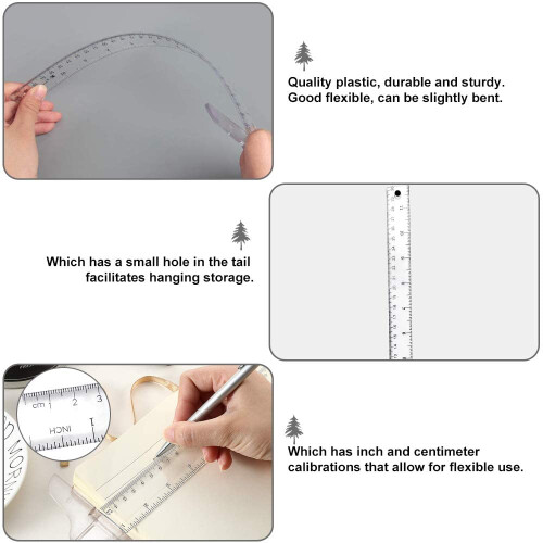Clear Plastic T Square Ruler 12 Inch Double Sided Scale for Precision Drawing and Layout Design - 2 Pack 1