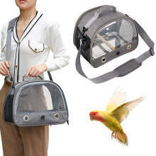 Compact Animal Travel Bag with Perch and Tray | Portable Parrot Carrier Cage, Breathable Backpack for Birds