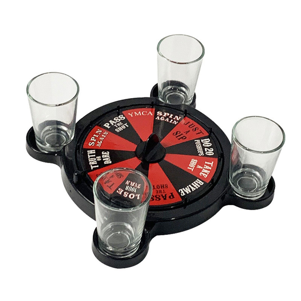 Roulette Wheel Black Roulette Set with 4 Wine Glasses and Smooth Rotating Turntable for Casino Game Nights