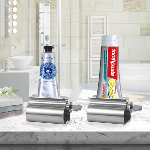 Tube Squeezer Pack of 2, Stainless Steel Toothpaste Squeezer with Stand Function, Total Squeeze for Empty Tubes, Silver Finish 2