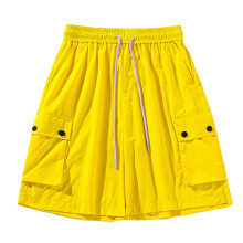 Herren Shorts Mit Taschen 3XL Gelb, Modische Sporthose Für Übergröße, Gerade Jogginghose, Lässiger Stil