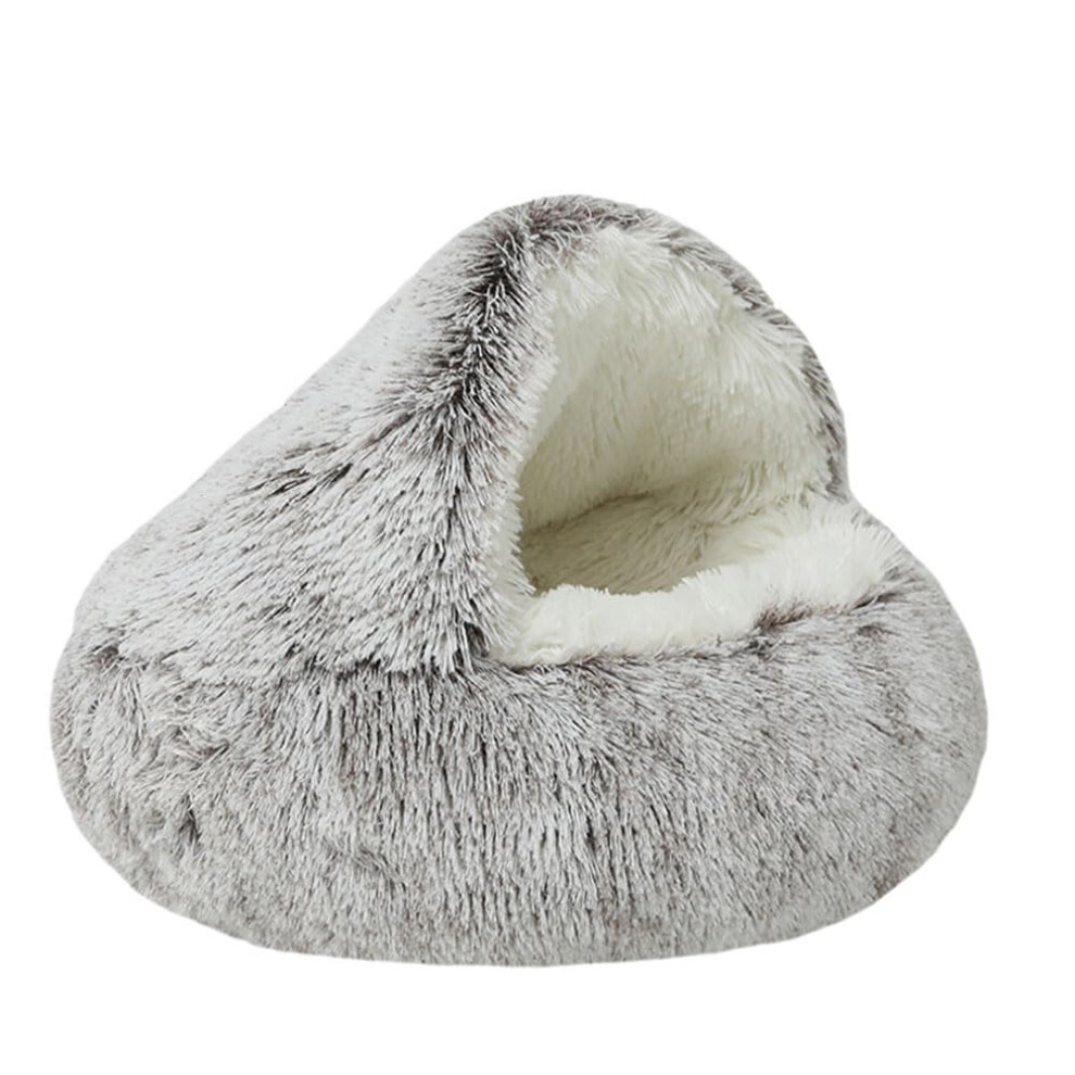 Dog Calming Bed Round Cushion 65CM Plush Faux Fur Nest Fluffy Pet Bed Non-Slip Base for Small Dogs and Cats Brown-image-OPC-PK5PDGW-NEW