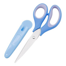 Children's Scissors - Blue Rustproof Youth Art Trimmers with Protective Cover and Stainless Steel Blades for School Projects