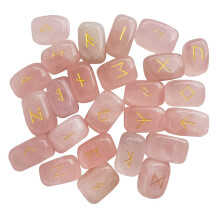 Natural Rune Stones Set of 25 Polished Rose Quartz Gemstones for Crystal Healing and Reiki Energy Work