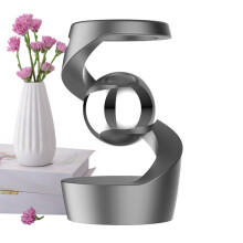 Gravity Defying Kinetic Desk Toy Black Gray | Stress Reliever Desktop Hanging Gyroscope with Optical Illusion Silver Beads