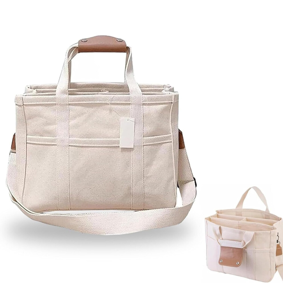 Large Mama Changing Bag Tote with Compartment, Beige Multifunctional Handbag for School, Work, Travel, and Shopping