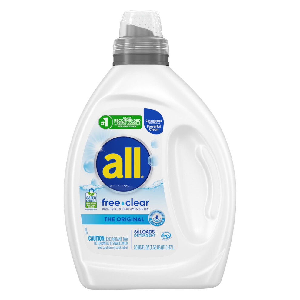 New All Liquid Laundry Detergent Free Clear For Sensitive Skin Unscented And Hypoallergenic 2X Concentrated 50Oz 20072613474978