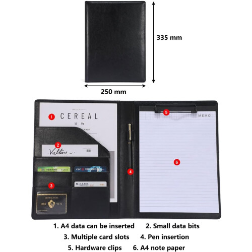 A4 PU Leather Portfolio Folder with Clipboard, Business Document Holder, Includes Notepad and Organizer 1