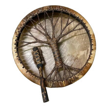 Shaman Drum, Professional Hand Drum, Cultural Percussion Instrument, Wooden Frame, 25x25x8 cm, Ideal for Beginners and Kids