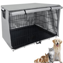 Dog Cage Cover, Windproof Dustproof Pet Kennel Cover for Privacy Protection, Indoor Outdoor Use, 109x74x76cm Grey