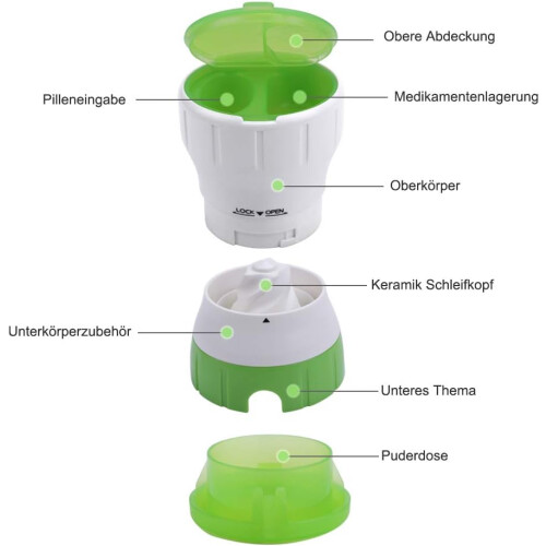 Tablet Mortar with Storage Compartment, Rotating Ceramic Pill Crusher Grinder, Multifunctional Blue Tablet Crusher 1