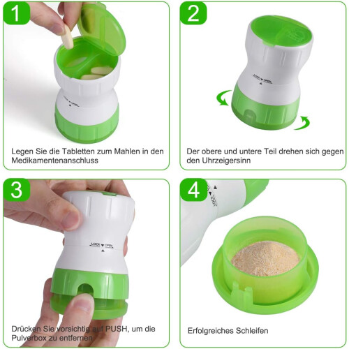 Tablet Mortar with Storage Compartment, Rotating Ceramic Pill Crusher Grinder, Multifunctional Blue Tablet Crusher 2
