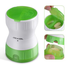 Tablet Mortar with Storage Compartment, Rotating Ceramic Pill Crusher Grinder, Multifunctional Blue Tablet Crusher