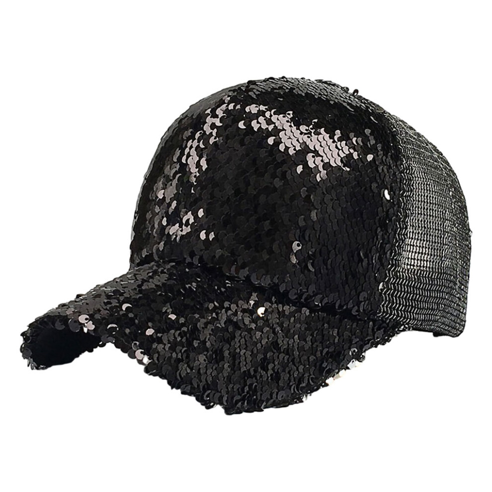 (black) Sequins Shiny Messy Bun Snap Back Hat Fashion Statement Sun Protection-image-OPC-PK5R5VQ-NEW