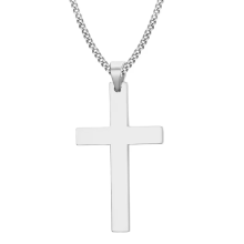 (Silver) Fashion Stainless Steel Cross Pendant Necklace Unisex Punk Hip Hop Link Chain Charm Jewelry for Boys Girls Cool Gift