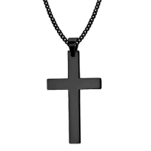 (Black) Fashion Stainless Steel Cross Pendant Necklace Unisex Punk Hip Hop Link Chain Charm Jewelry for Boys Girls Cool Gift