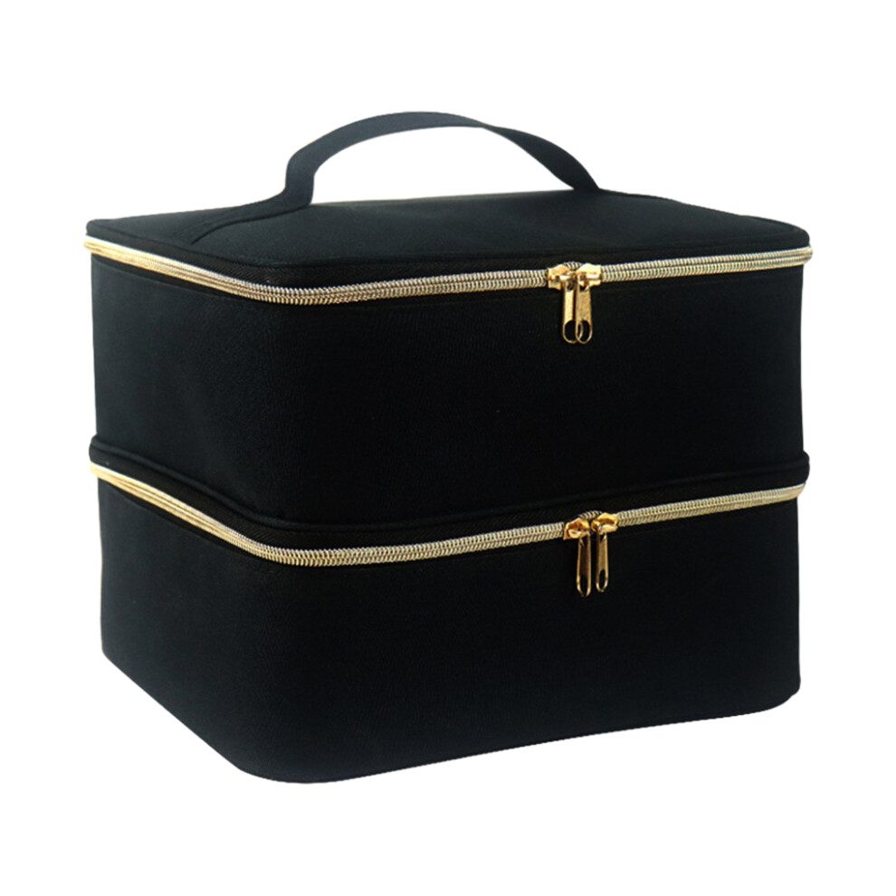 Black (Black) Convenient Nail Polish Carrying Case Double-Layered Easy Storage And