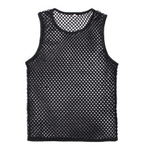 Men's Mesh Tank Tops Sleeveless Muscle Shirts Black XL Round Collar Clubwear Transparent Fabric