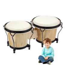 Bongo Drum - Wooden Hand Drum for Kids and Beginners, 6 Inch and 7 Inch Educational Percussion Instrument, Wood-Coloured