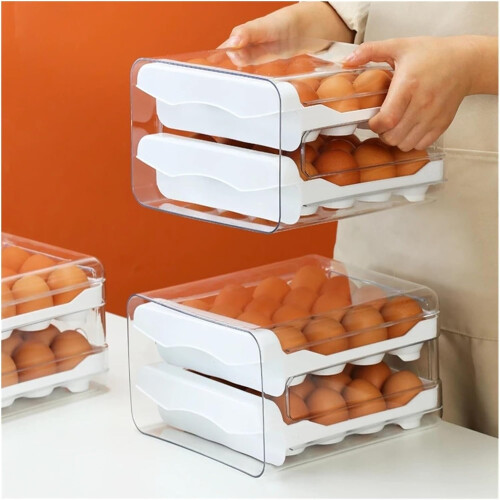 Automatic Egg Holder with Rolling Function, Double-Layer Egg Organizer, Refrigerator Storage Container, Egg Basket 2