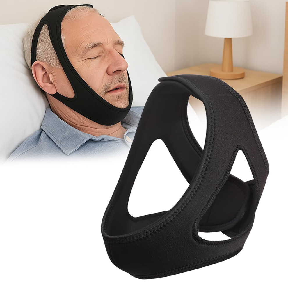 Black Anti Snoring Chin Strap For Men Women, Adjustable Breathable Jaw Support Reduces Snoring, Flexible Snore Relief (Black)