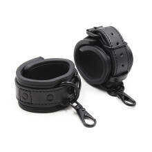 Padded Leather Sex Handcuffs for BDSM Bondage Restraints, Adjustable Size, Black Color for Men and Women