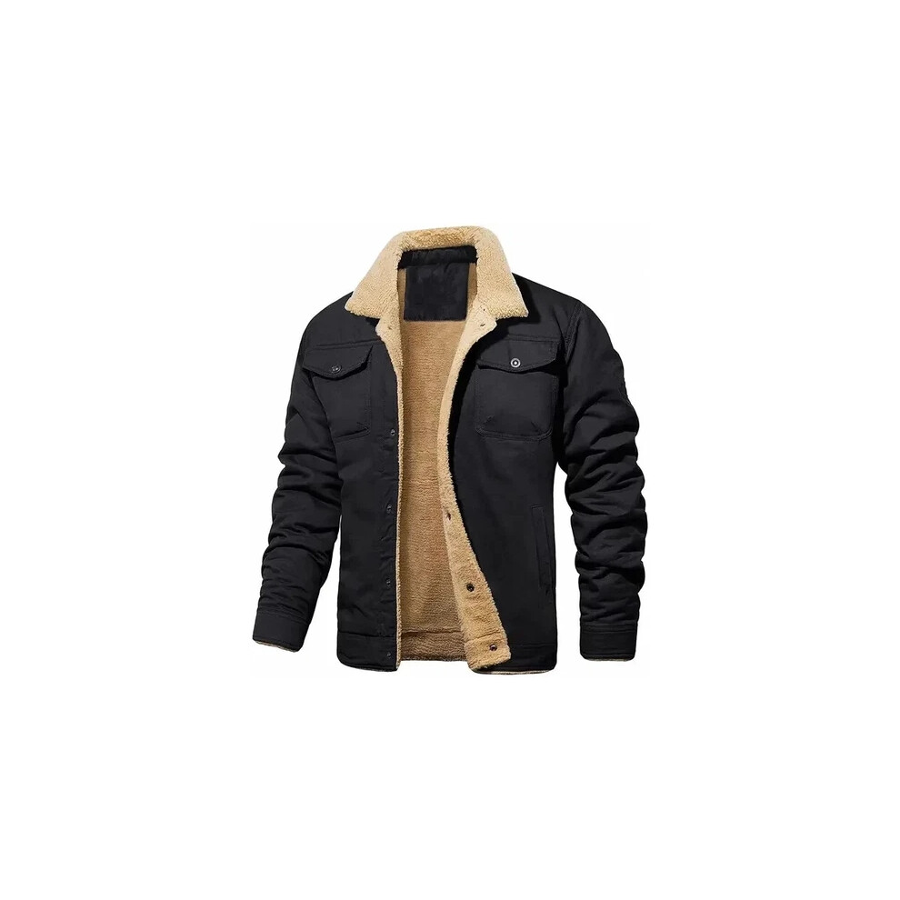 (, Uk 4XL=Tag 5XL) Men's Army Tactical Fleece Jacket – Warm Outdoor Winter Bomber Coat For Camping Black