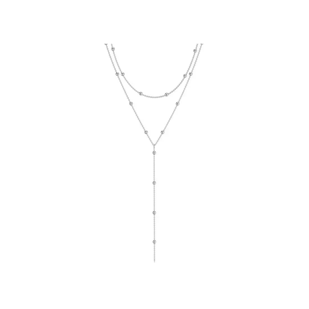 Photos - Pendant / Choker Necklace  Gold Color Double Layered Long Tassel Chain Necklaces for Women Simple Metal Geometric Bead Choker Necklace Fashion(77606)