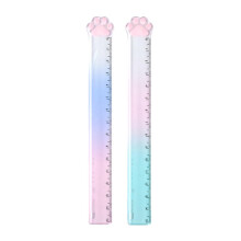 2pcs Transparent Plastic Cat Paw Ruler 0-15 cm Straight Edge for Scrapbooking and Drawing Crafts