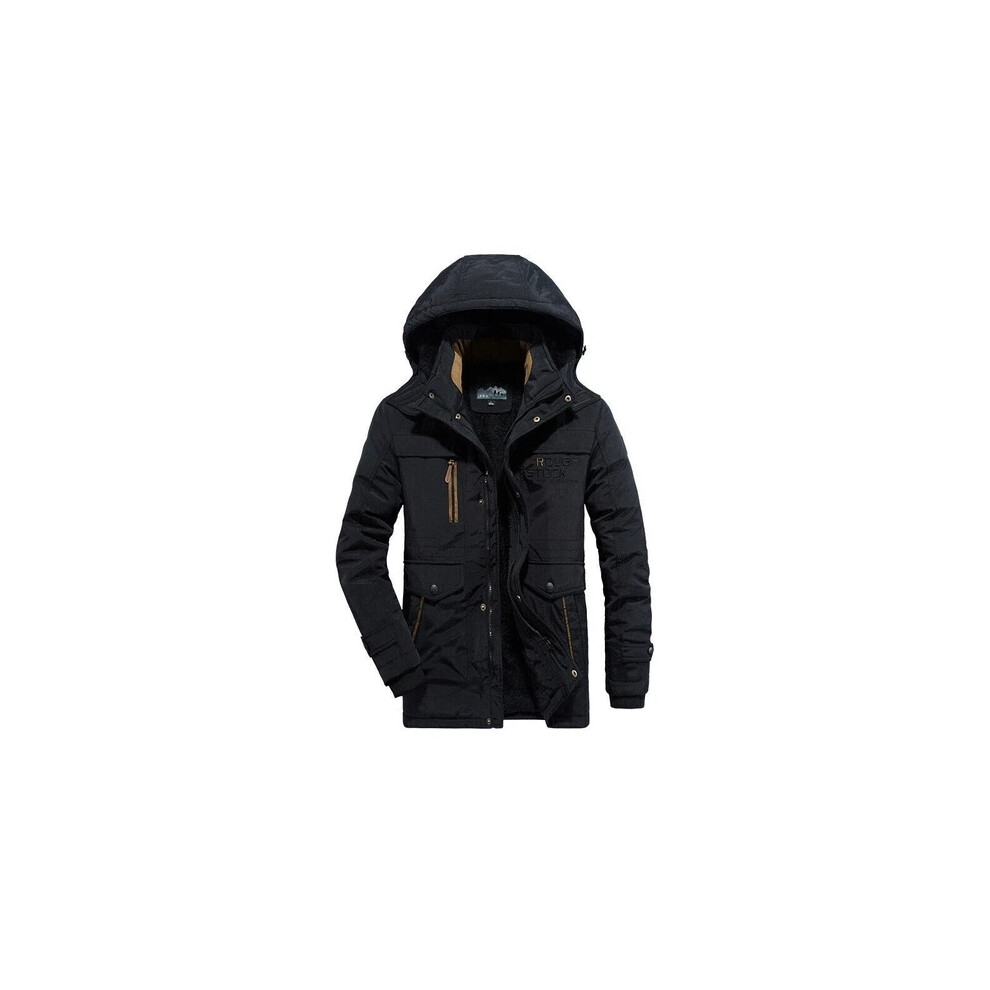 (, Uk Xl=Tag 2XL) Men's Winter Fur Lined Jacket Parkas Waterproof Hooded Long Thick Warm Outerwear Black