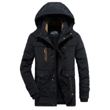 (Black, UK M=Tag L) Men's Winter Fur Lined Jacket Parkas Waterproof Hooded Long Thick Warm Outerwear