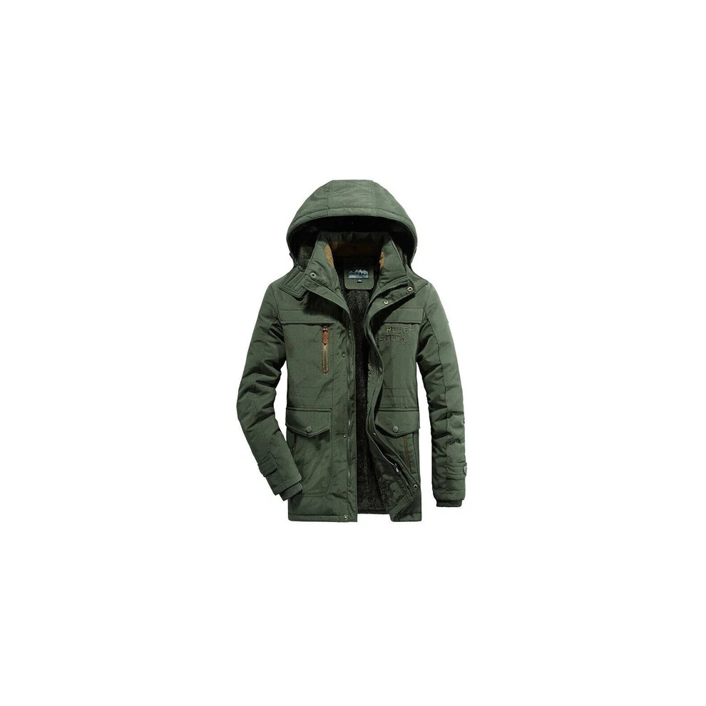 (Army Uk L=Tag Xl) Men's Winter Fur Lined Jacket Parkas Waterproof Hooded Long Thick Warm Outerwear Green