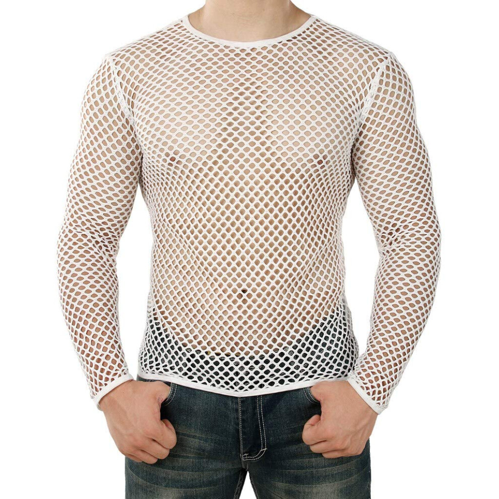 White Mesh Shirt Men's Slim Fit Transparent Fishnet Undershirt Xl Sexy Clubwear Top Muscle Shirt Mesh Fabric T-Shirt