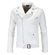 (White, UK L=Tag XL) Men's Leather Jacket Biker Jacket Fire Jacket Motorcycle Jacket Chopper Jacket
