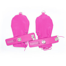 Leather Gloves Fetish Bondage Handcuffs for Role Play, Pink Dog Paws Wrist Cuffs, SM Sex Toys for Men and Women