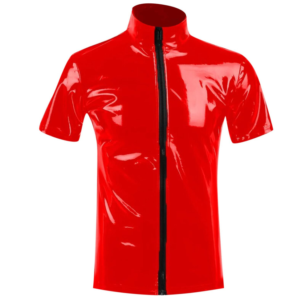 Red Sexy Underwear For Men Latex Wetlook Undershirt Slim Fit Tank Top 5XL Clubwear Leather Lingerie Stretch Shirt