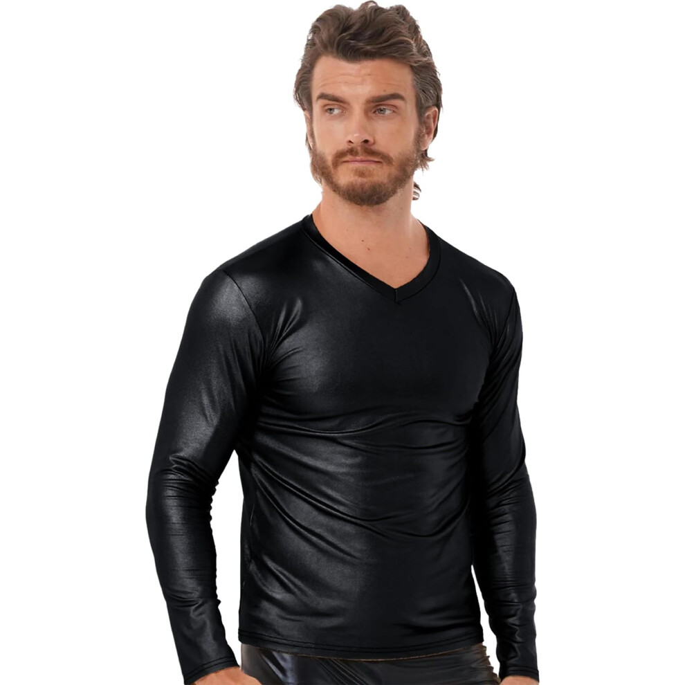 Black Latex Lingerie For Men Wetlook Sleeveless Vest Top Slim Fit Tank Top Clubwear 4XL Sexy Leather Undershirt
