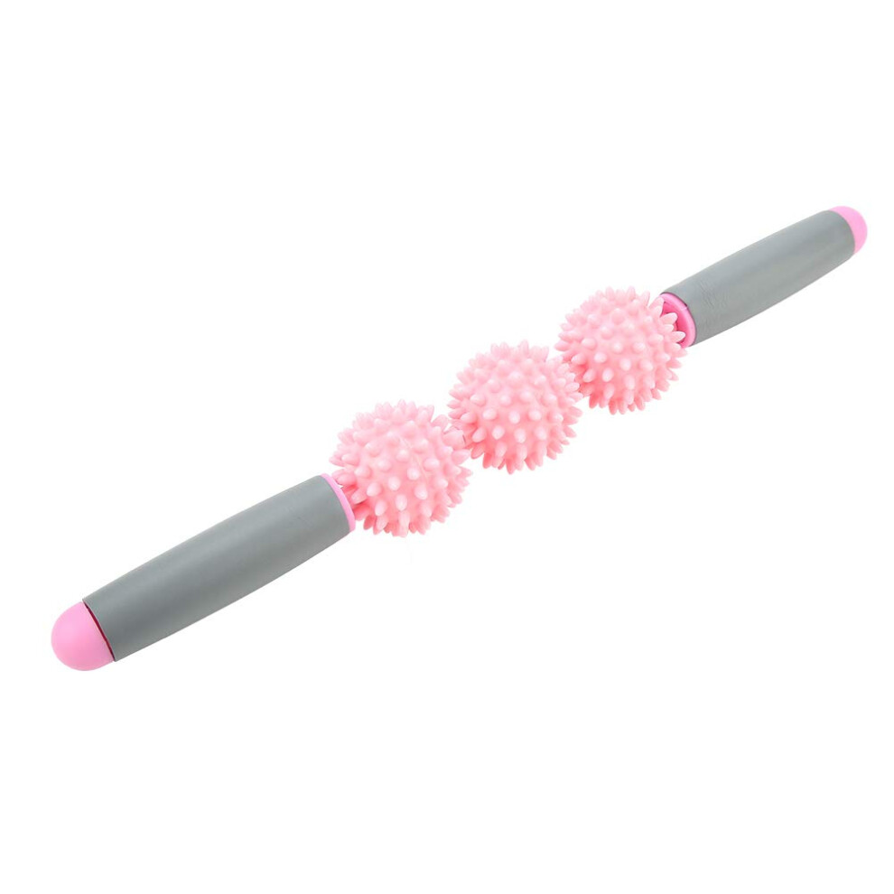 Pink Muscle Roller Stick For Deep Tissue Massage, Yoga Stick With Cellulite Spiked Ball, Reduces Soreness And Tension