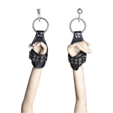 Hanging Handcuffs Leather Hand Cuffs Adjustable Size No Lock Black Color for BDSM Play
