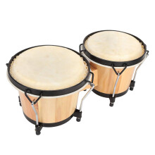 Bongo Drum - Wooden Bongo Drum with Wrench, Crisp Sound African Percussion Instrument for Musicians, 10 Inch Size