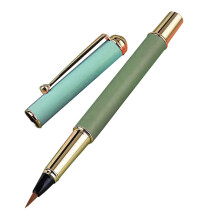 Portable Metal Chinese Calligraphy Brush for Beginners, Ink-Filled Pen for Kids, Green Tea Color, Small Size Writing Tool