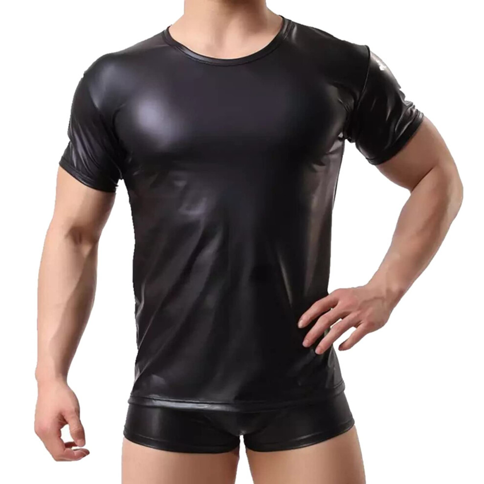 Black Latex Lingerie For Men Xxl Sexy Underwear Slim Fit Tank Top Wetlook Sleeveless Vest Erotic Clubwear