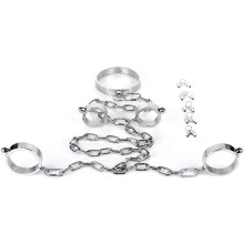Metal Handcuffs Bondage Restraints Set Stainless Steel Collar for Couples Adults Adjustable Size Male