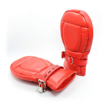 Petplay BDSM Restraints Gloves with Lock, Red Bondage Fist Gloves for Couples, Dog Play Cosplay and SM Accessories